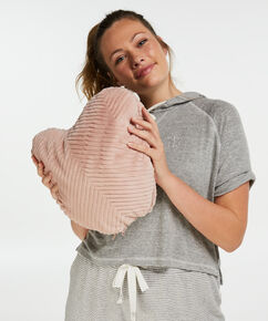 Coj&iacute;n con forma de coraz&oacute;n de piel sint&eacute;tica con manta, Rosa