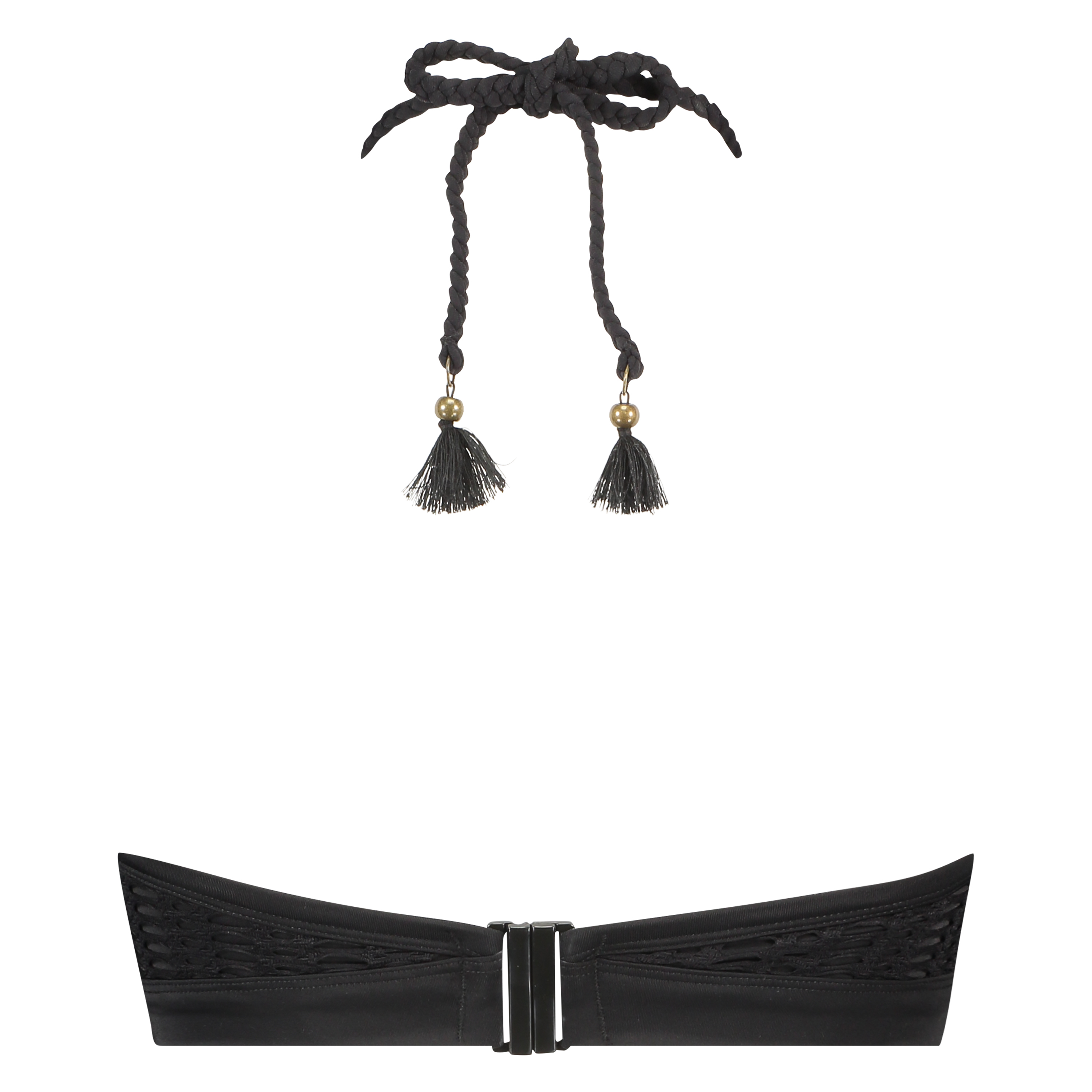 Top de bikini corto con aros Borneo Mesh, Negro, main