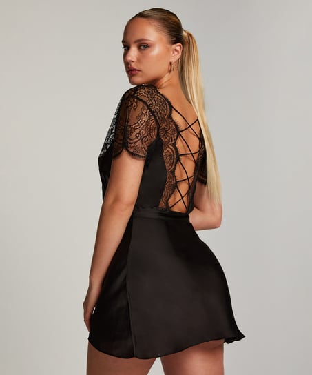 Kimono de satén Coco, Negro