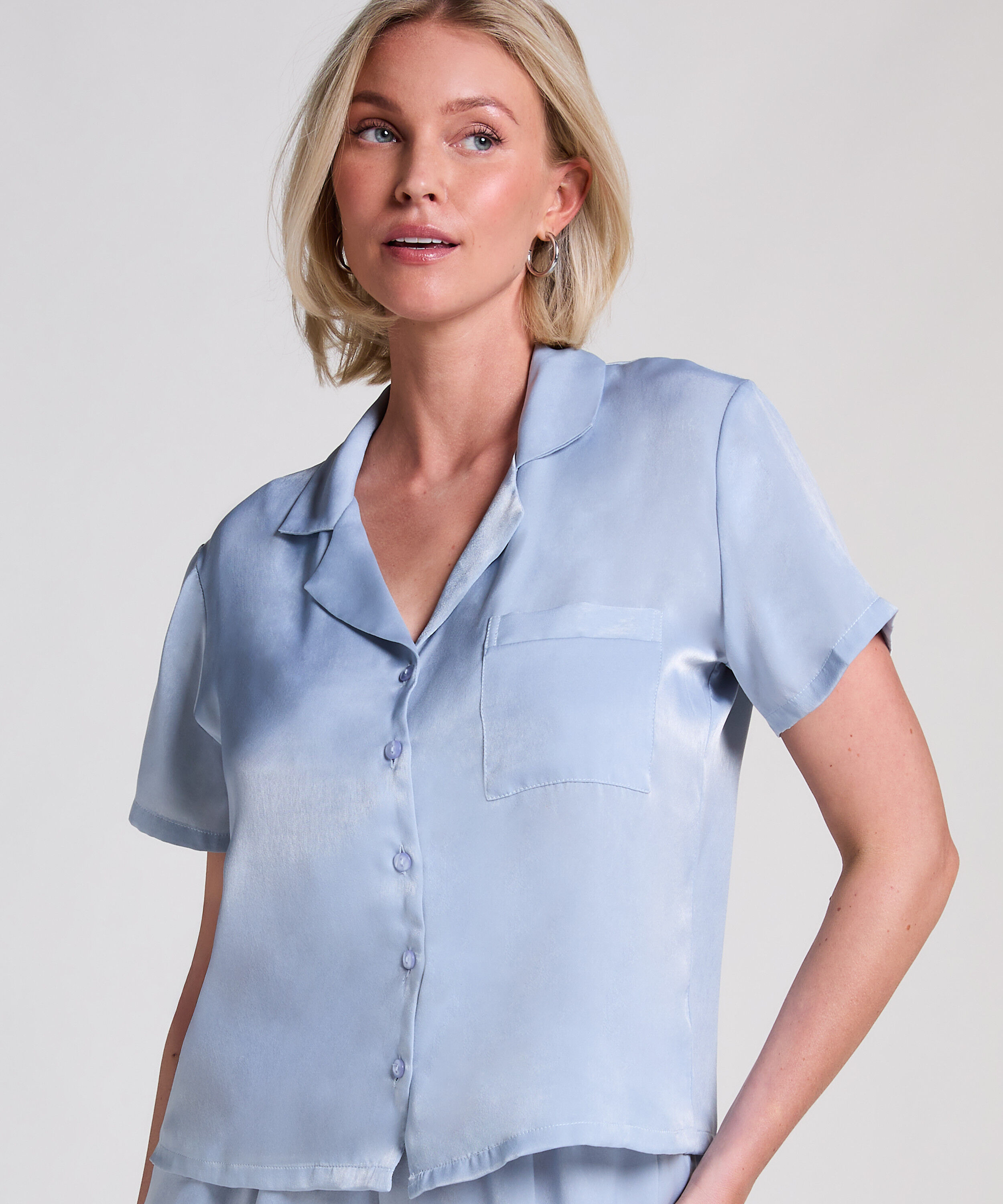 Chaqueta de manga corta de satén, Azul