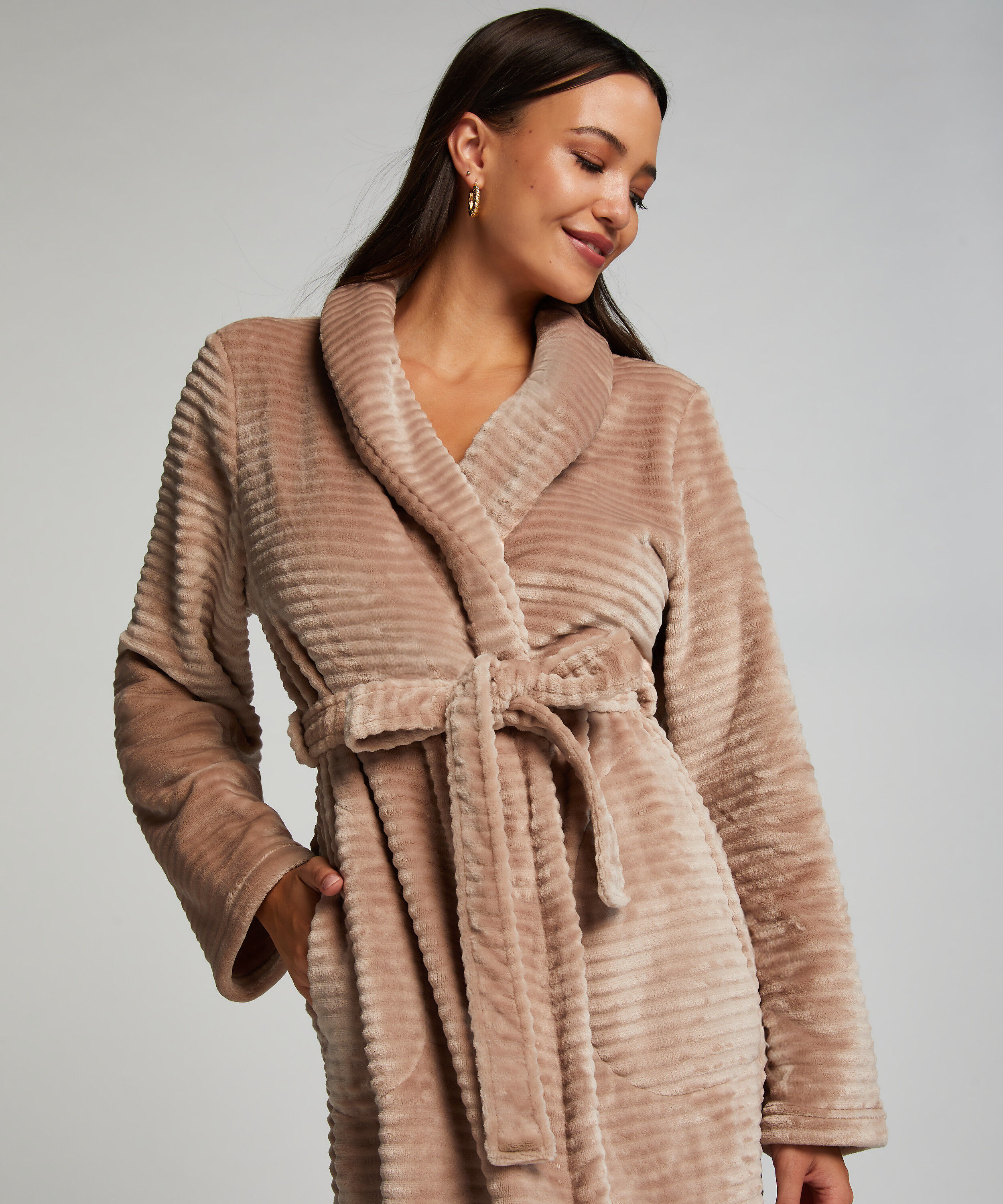 Albornoz largo de forro polar, Beige