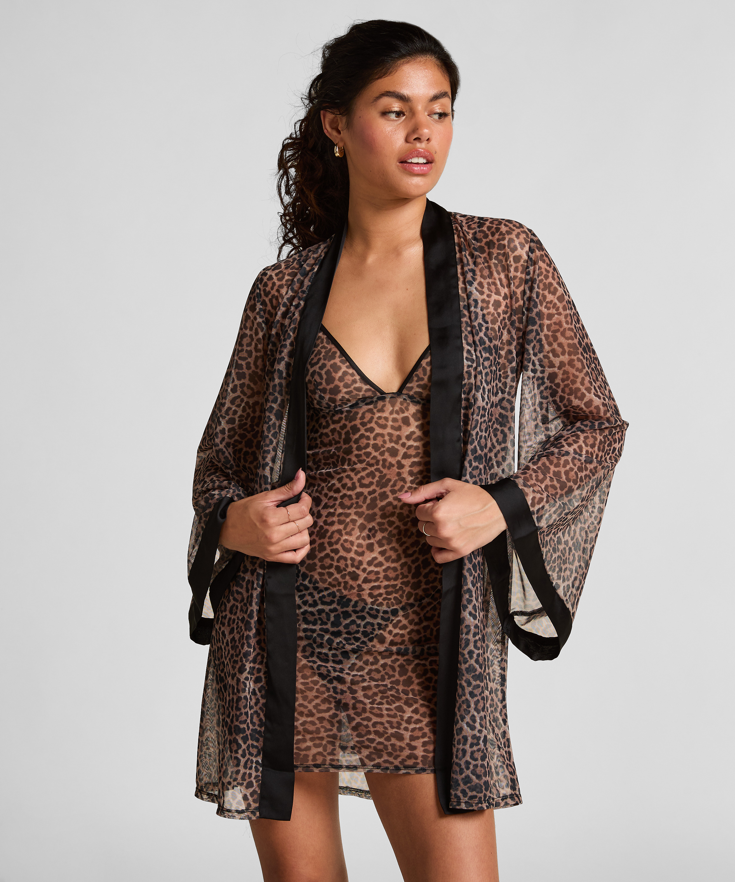 Kimono de malla de leopardo, Negro, main