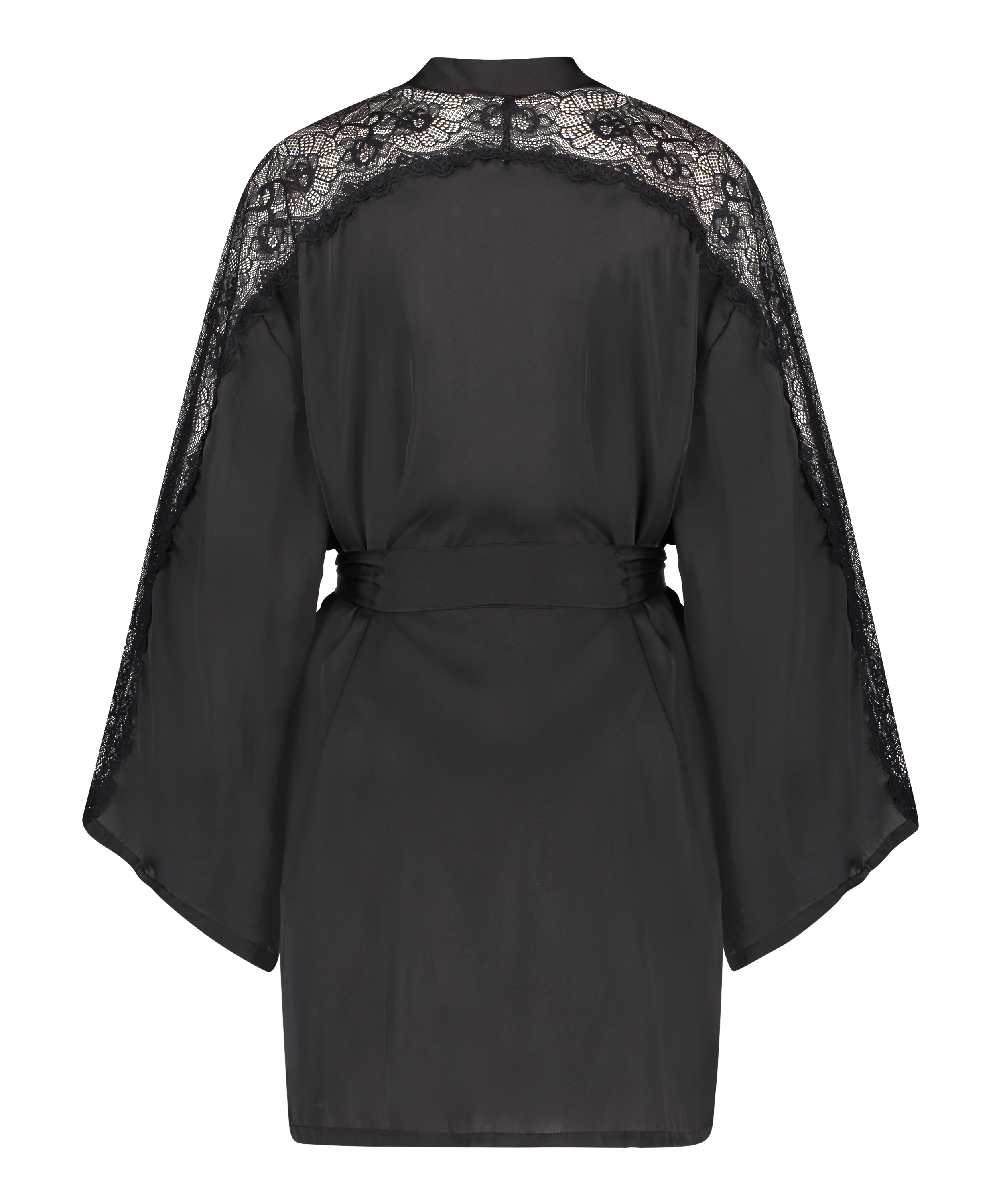 Kimono de satén y encaje, Negro, main