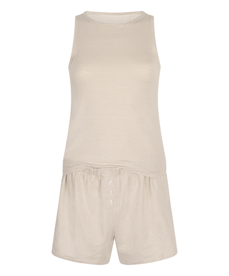 Conjunto de pijama con camiseta sin mangas de punto jersey, Beige