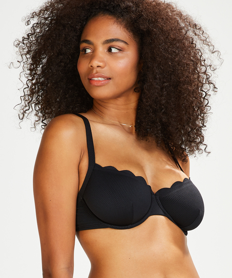 Top de bikini de aros no preformado Scallop Glam, Negro