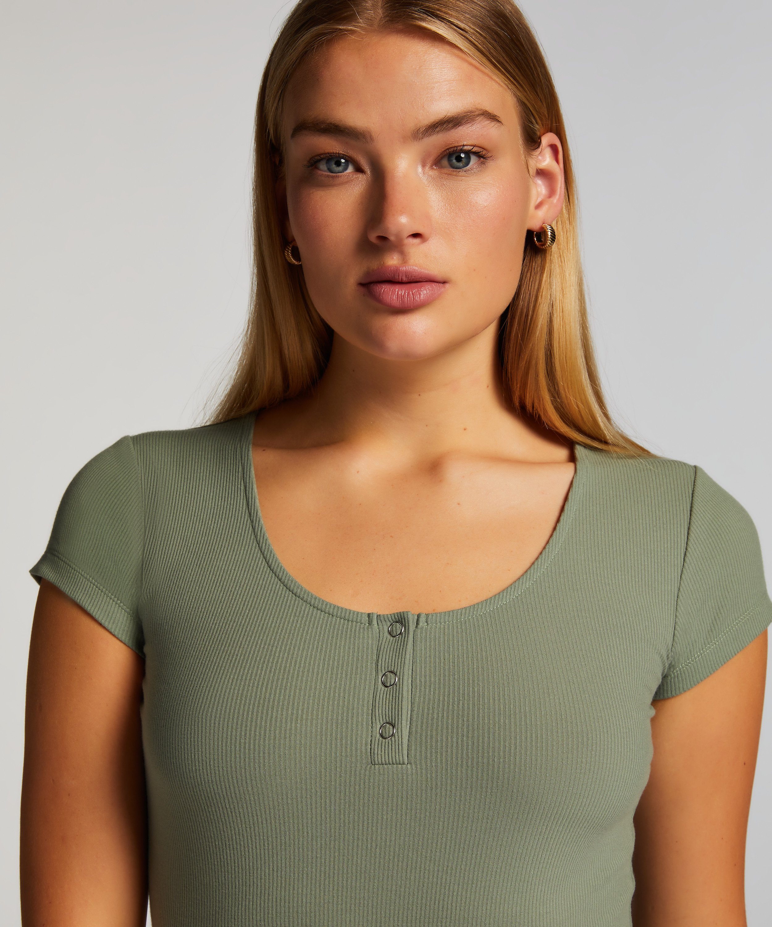 Top de pijama Henley, Verde, main