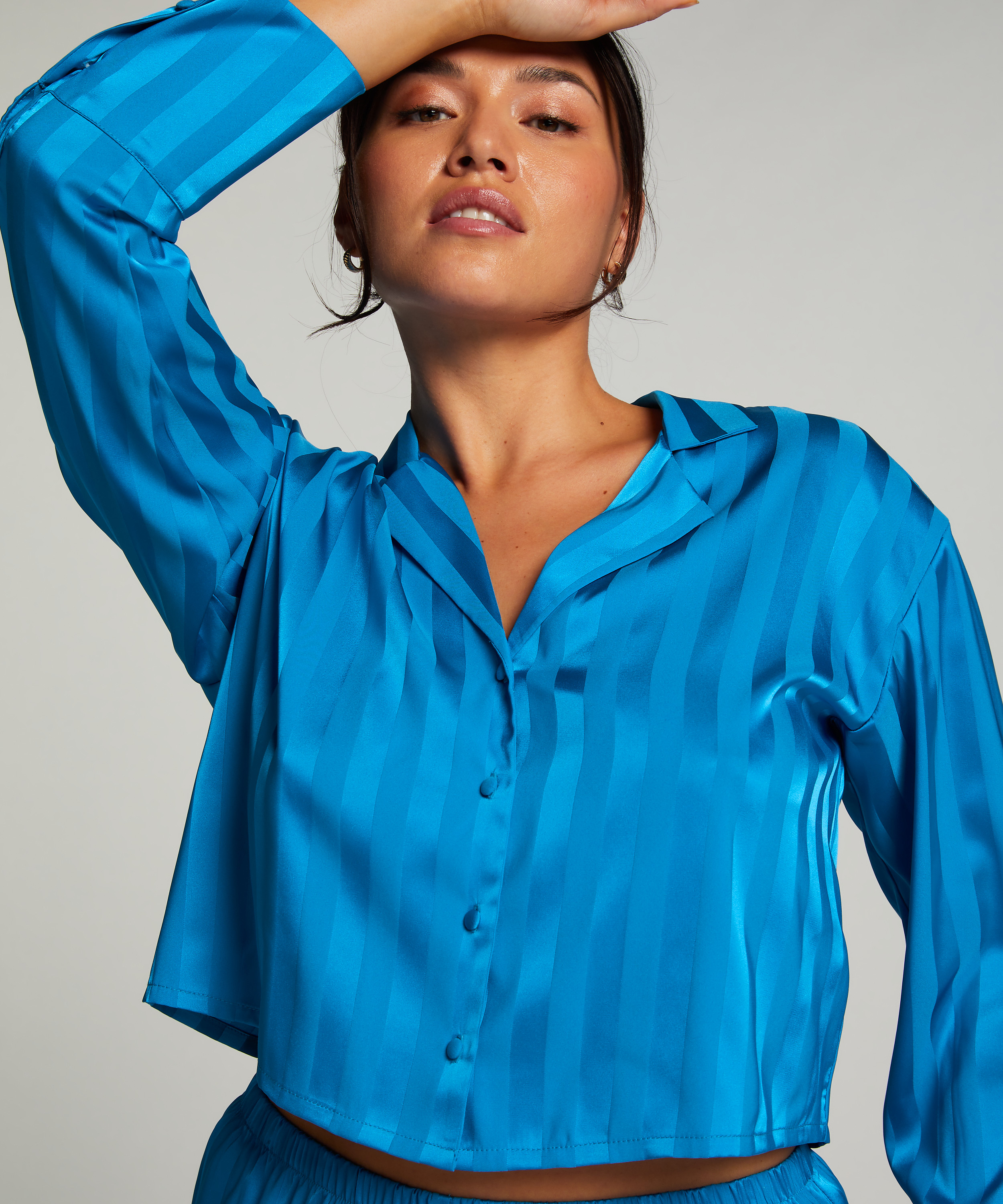 Chaqueta de manga larga y satén, Azul, main