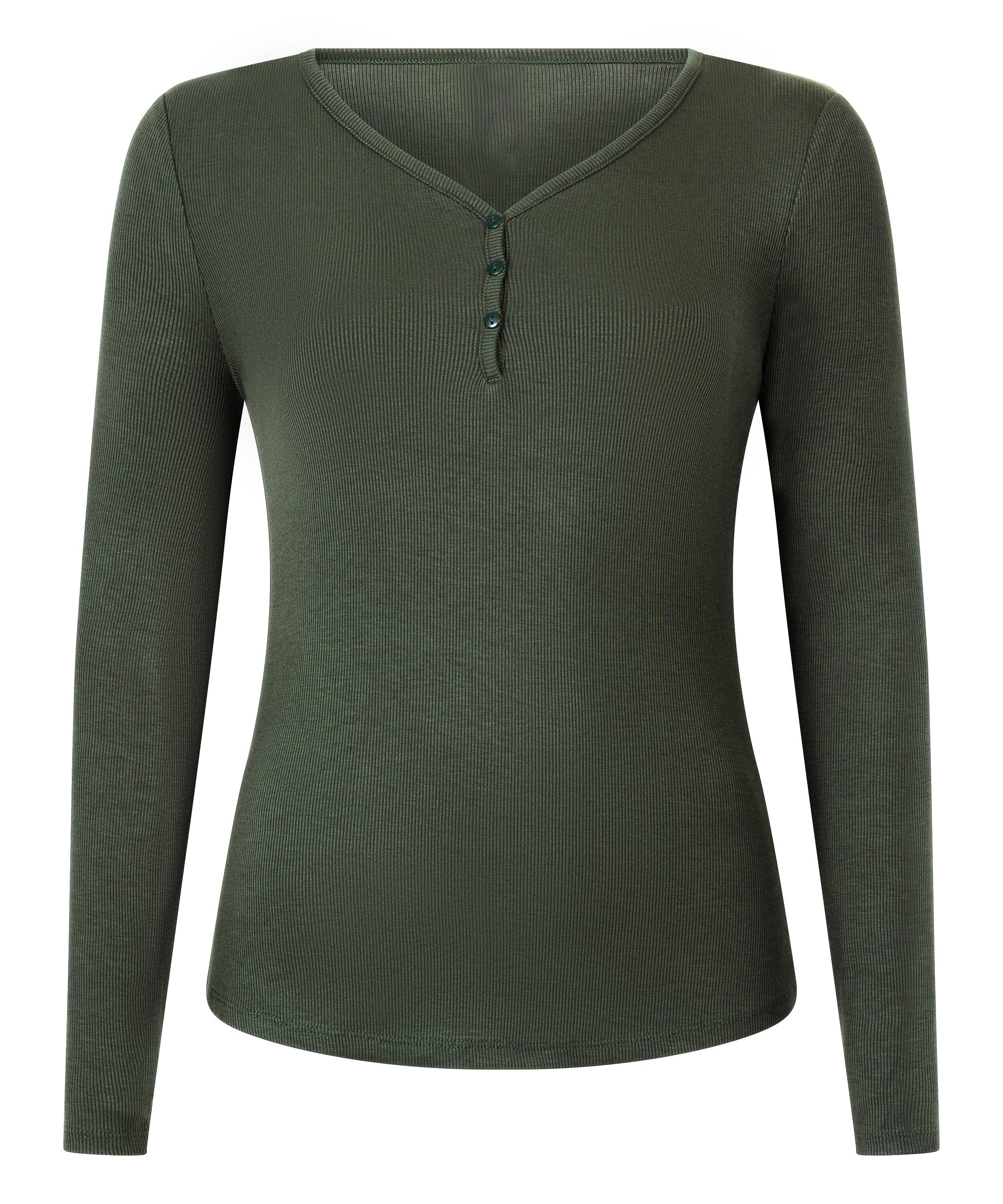 Top de pijama de manga larga Henley, Verde