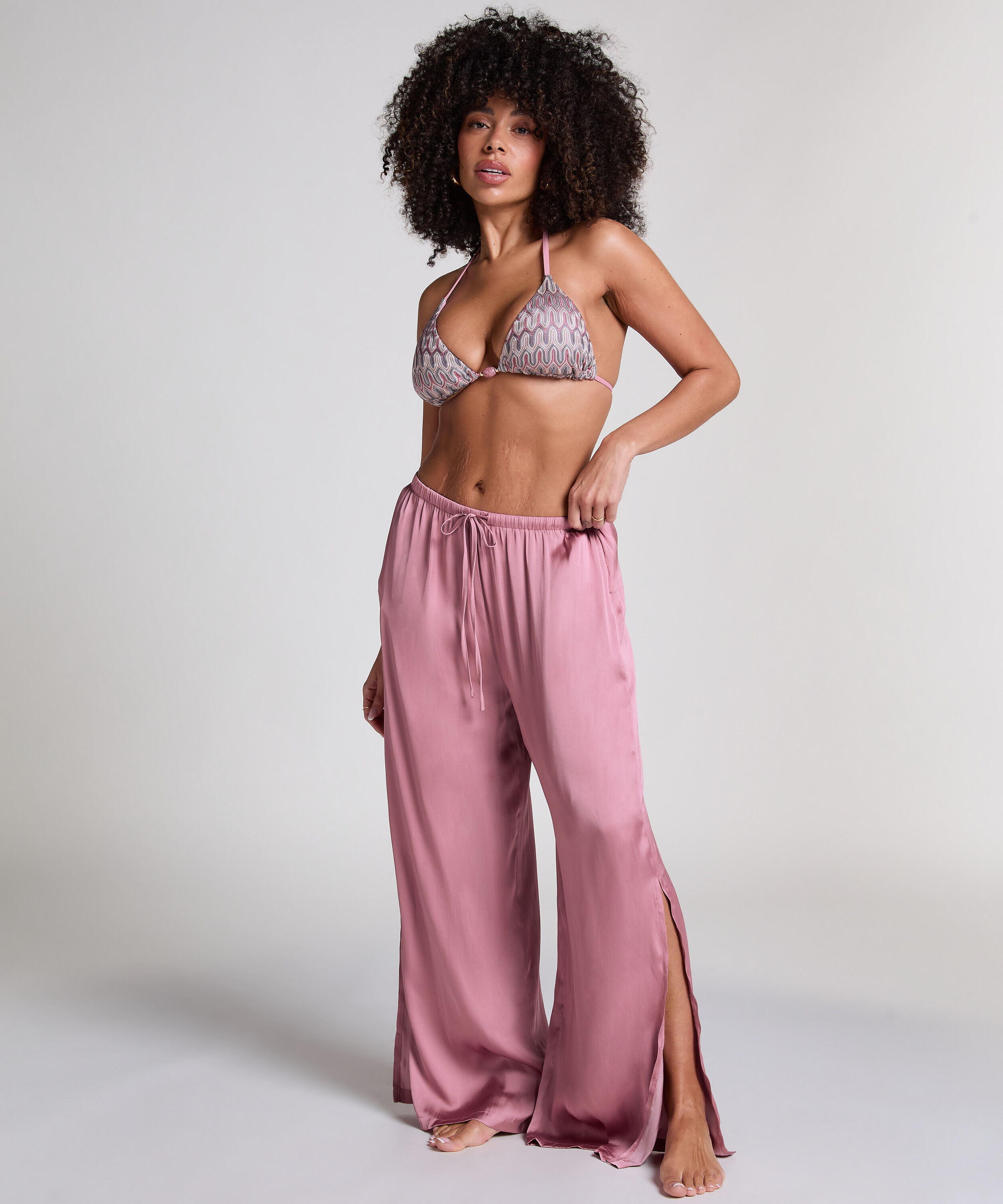 Pantalón satinado para playa, Rosa